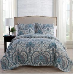 3-Piece VCNY Home Queen Quilt Sets: Lawrence Blue Damask Quilt Set (Full/Queen) 